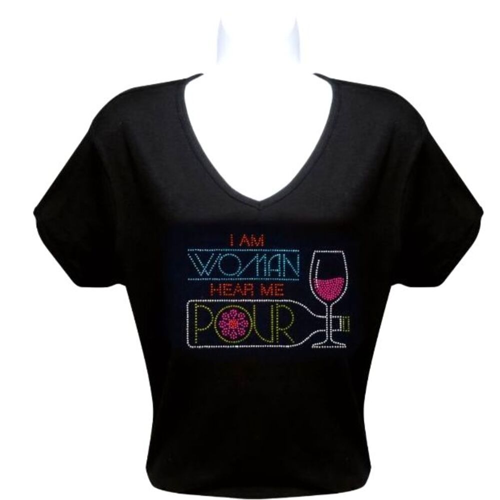 Chris's Stuff Women's Black Bedazzled Wine Themed V-Neck SS Tunic Tee Size 1X